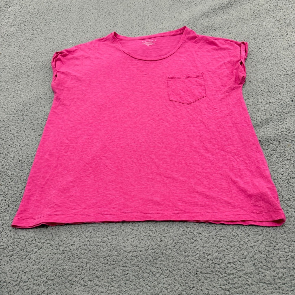 Max Studio Pink Favorite Tee Shirt Large Short Cuffed Sleeve Pocket Slub Knit